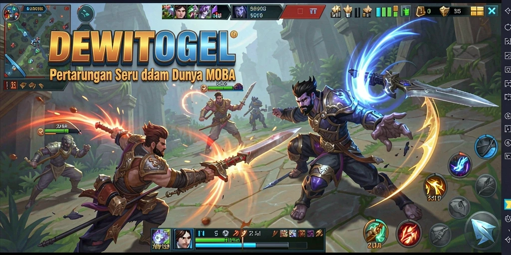 Tampilan gameplay aksi seru DEWITOGEL dalam pertempuran MOBA.