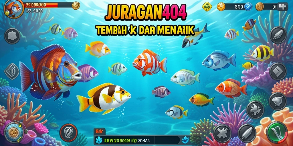 Screenshot utama JURAGAN404 menampilkan gameplay menembak ikan yang seru.