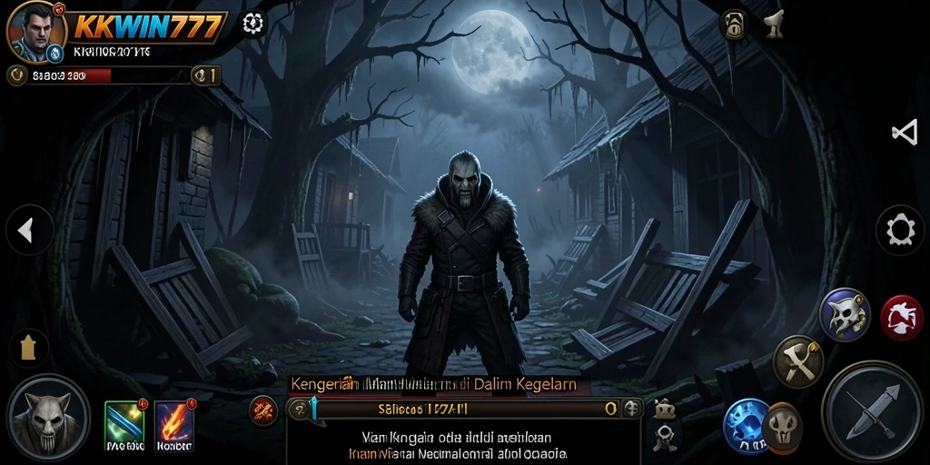 Tampilan gameplay KKWIN777 yang menegangkan dan penuh kegelapan.