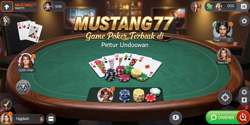 Tampilan gameplay seru di MUSTANG77 dengan suasana Poker yang kompetitif.