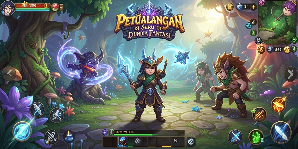 Screenshot gameplay PP7 menampilkan karakter yang menjelajahi dunia fantasi yang menakjubkan.