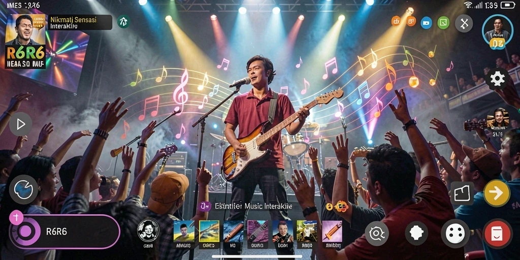 Screenshot utama R6R6 menampilkan gameplay interaktif musik.