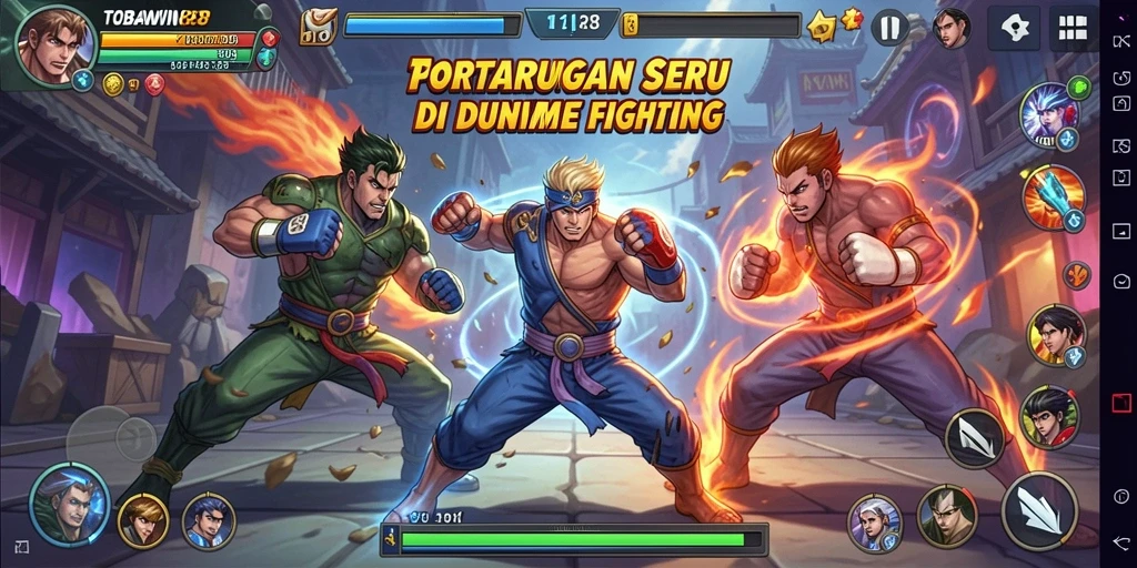 Screenshot menampilkan pertarungan epik dalam TOBAWIN88 dengan karakter menarik.