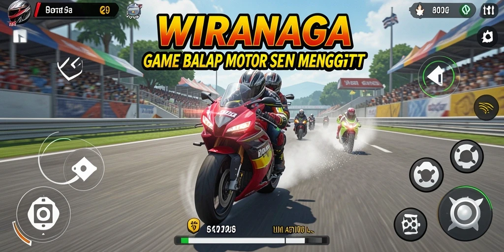 Screenshot gameplay WIRANAGA menampilkan adu balap motor yang seru.
